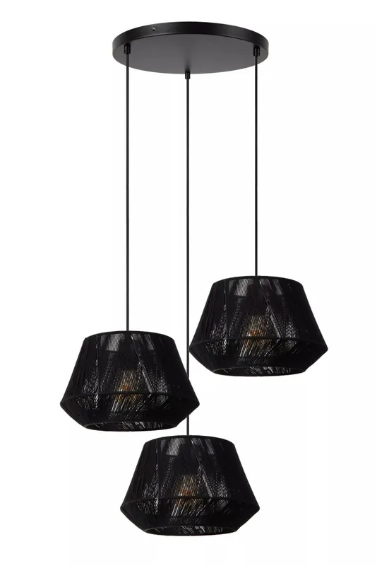 Top-Angebot Hängelampe Stoff Metall 3-flammig Schwarz E27 L:35,5 cm