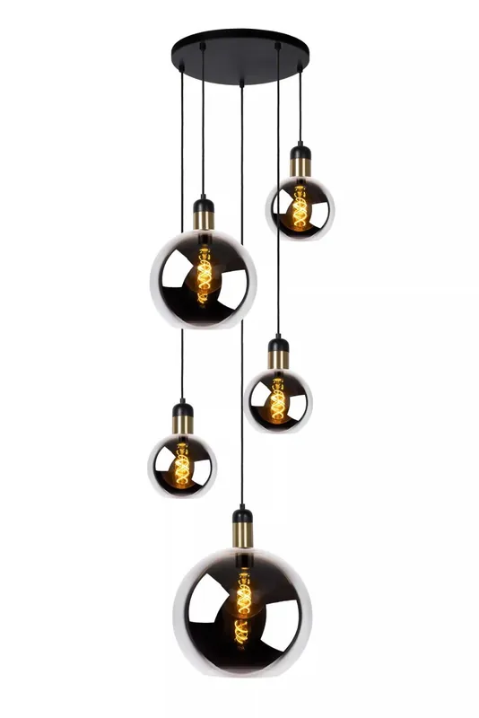 Neu Hängeleuchte Rauchglas Metall Modern E27 L:65 cm 5-flmg
