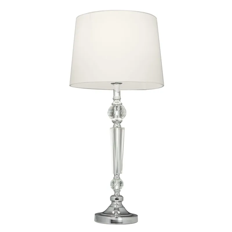 Neue Ware Tischlampe Chrom Weiß 75 cm hoch E27 Metall Stoff Glas
