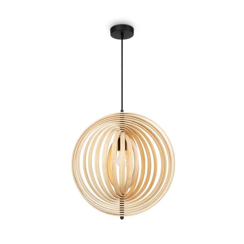 Hängelampe Holz Metall Beige Schwarz E27 B:50 cm Modern Wochenendangebot