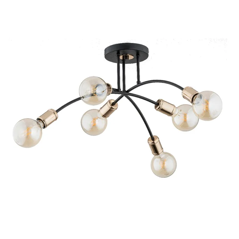 Neuheit Deckenlampe Metall 6x E27 55 cm Schwarz Gold Retro Design