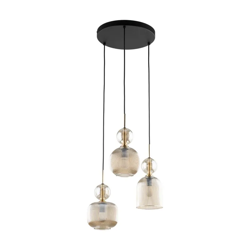 Top-Seller Pendelleuchte Schwarz Metall B:41 cm E14 Glas in Cognac