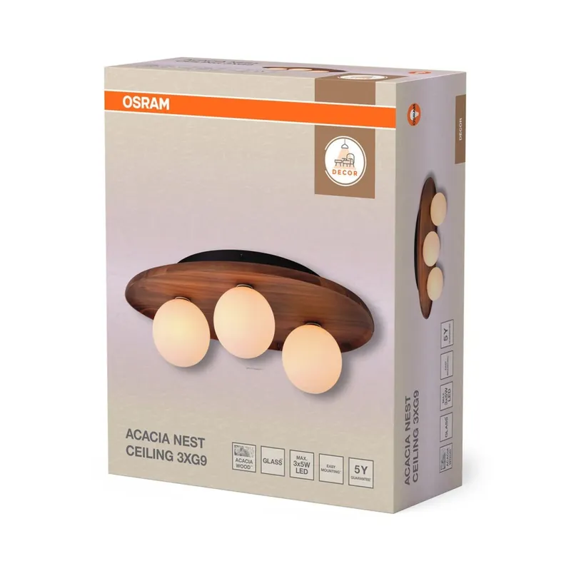 Deckenleuchte Weiß Glas Holz Metall B:50 cm G9 OSRAM Schnäppchen