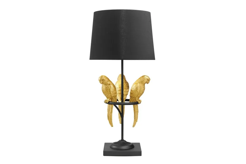 Tischlampe Schwarz Gold 75 cm hoch Papageien für E27 Zertifiziert