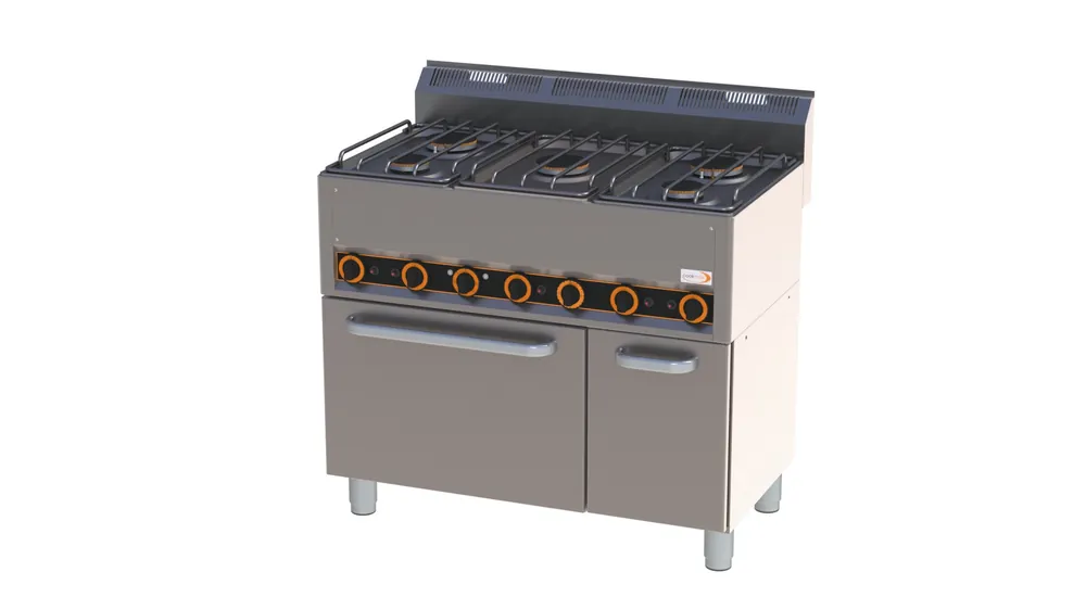 Gas-Herd 5 Brenner Heißluftofen 990 x 600 x 920 mm Zertifiziert