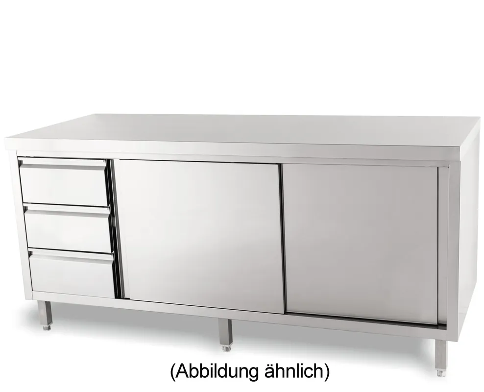 Arbeitsschrank mit Schiebetüren ohne Aufkantung Schubladen links Super-Preis