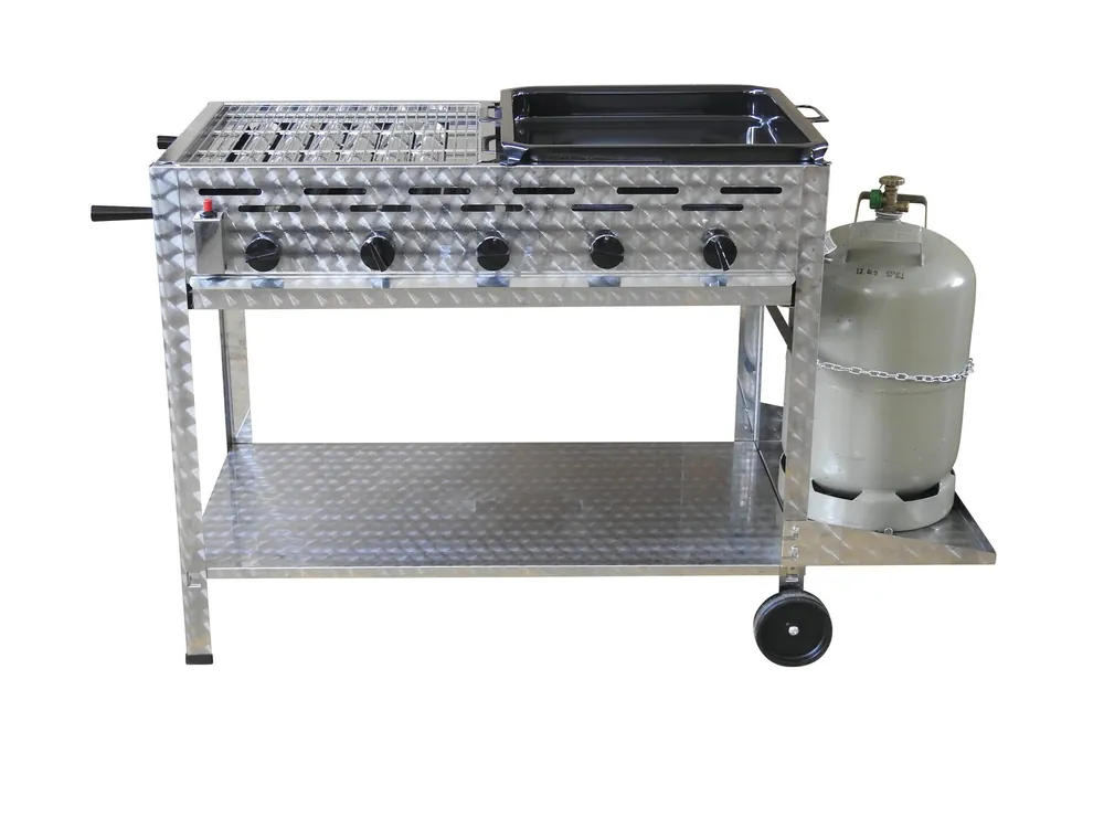 Top-Preis Profi-Gasgrill 5 flammig, fahrbar, mit 1/2 Rost und 1/2 Pfanne
