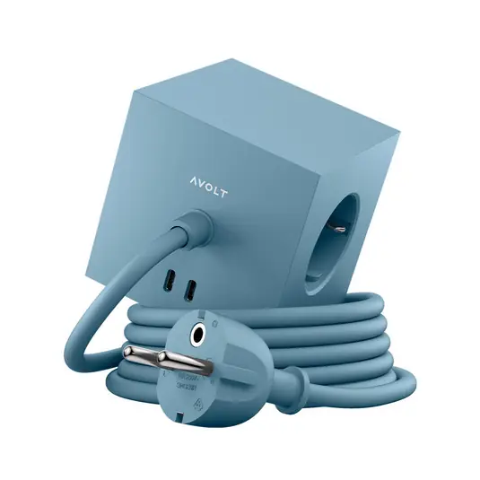 Must-Have SQUARE 1 Steckdose blau 3x Schuko 2x USB 3 m Kabel - AVOLT