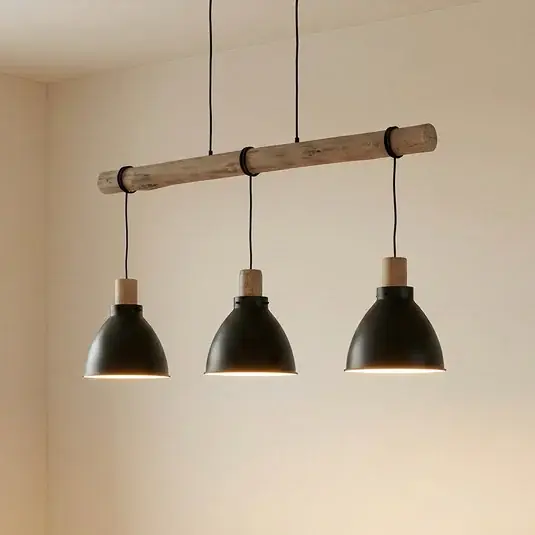 Neu Trebale 3 Pendelleuchte Black/Wood - Lindby