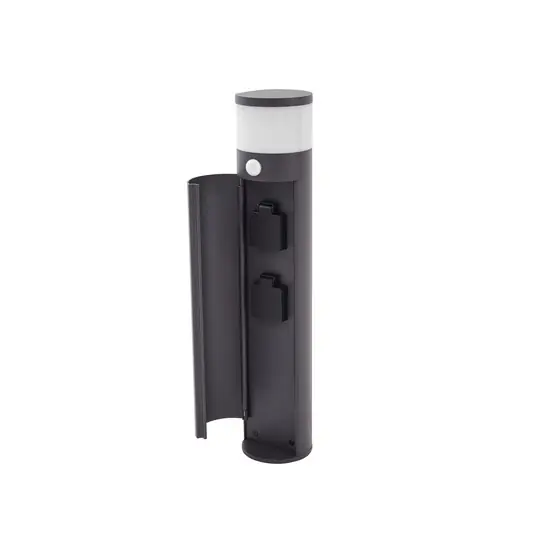 Lucande Sockellampe Corban, grau, Sensor, Steckdosen, IP44 Top-Angebot