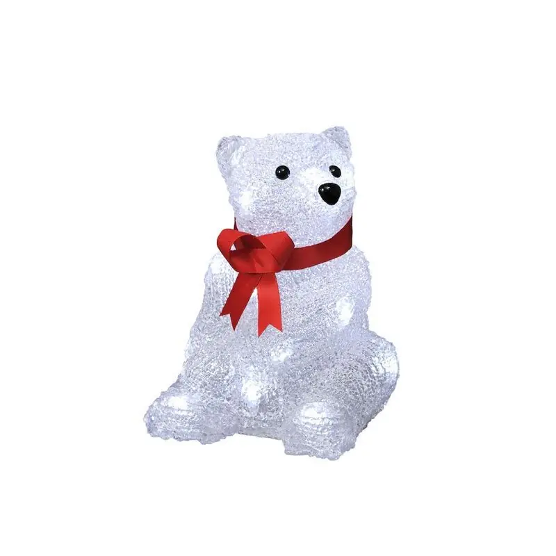 LED Eisbär Weihnachten, sitzend mit roter Schleife 18cm, auf Batterie, für drinnen Neuheit