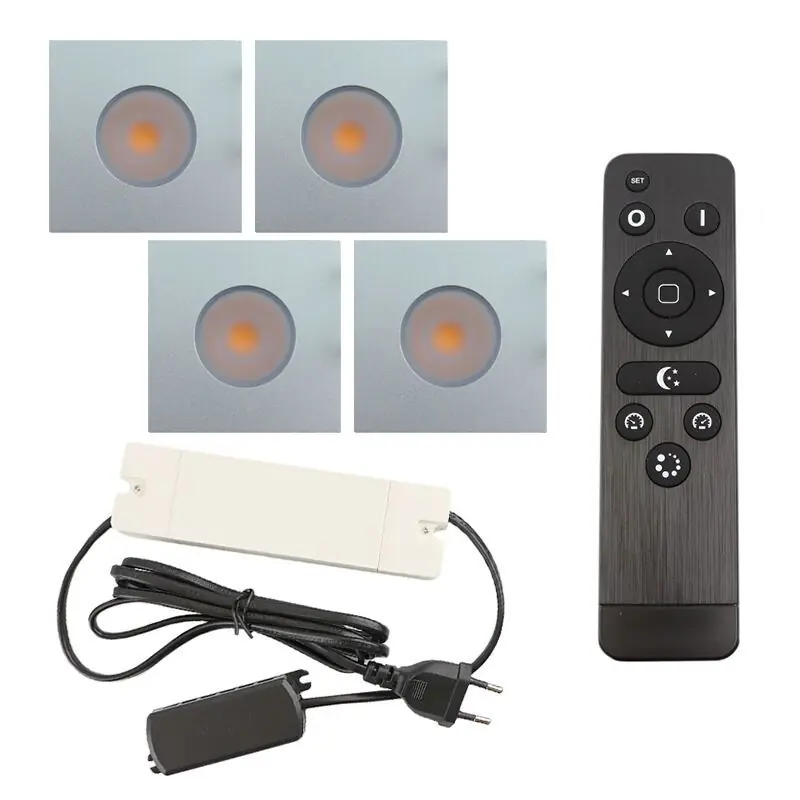 4 eckige chrom Einbaustrahler Terrassenüberdachung Dico, IP65, inkl. Anschlussset und Fernbedienung Must-Have