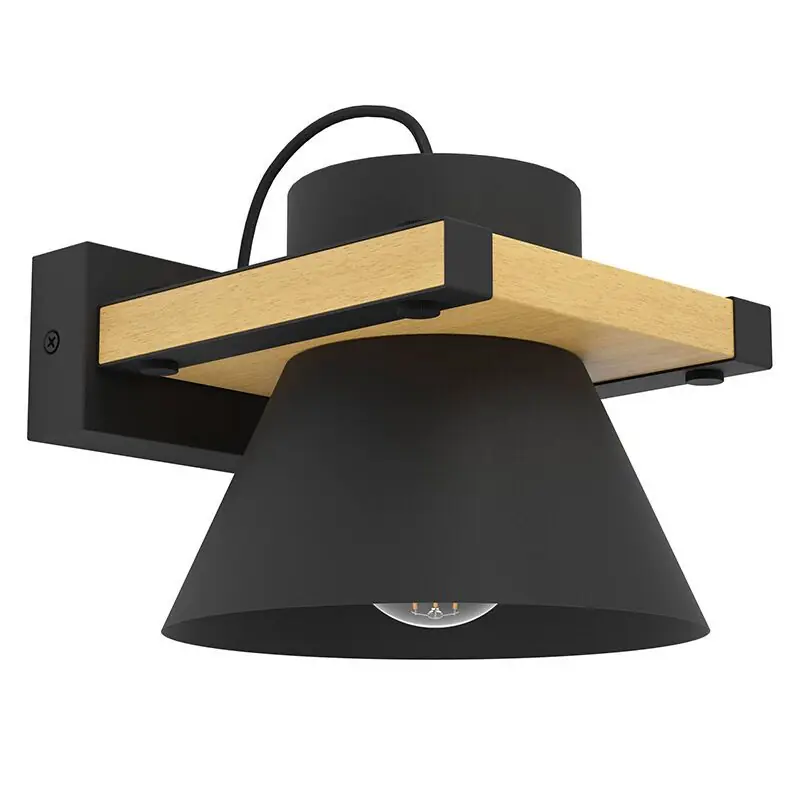 Schwarze retro Wandleuchte Holz, Juanita Mega-Angebot