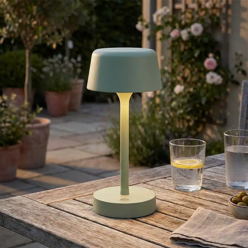 Markenprodukt Moderne Außen Tischleuchte Grün, Emily, 3W, 3000K LED, IP44, 3-stufig dimmbar