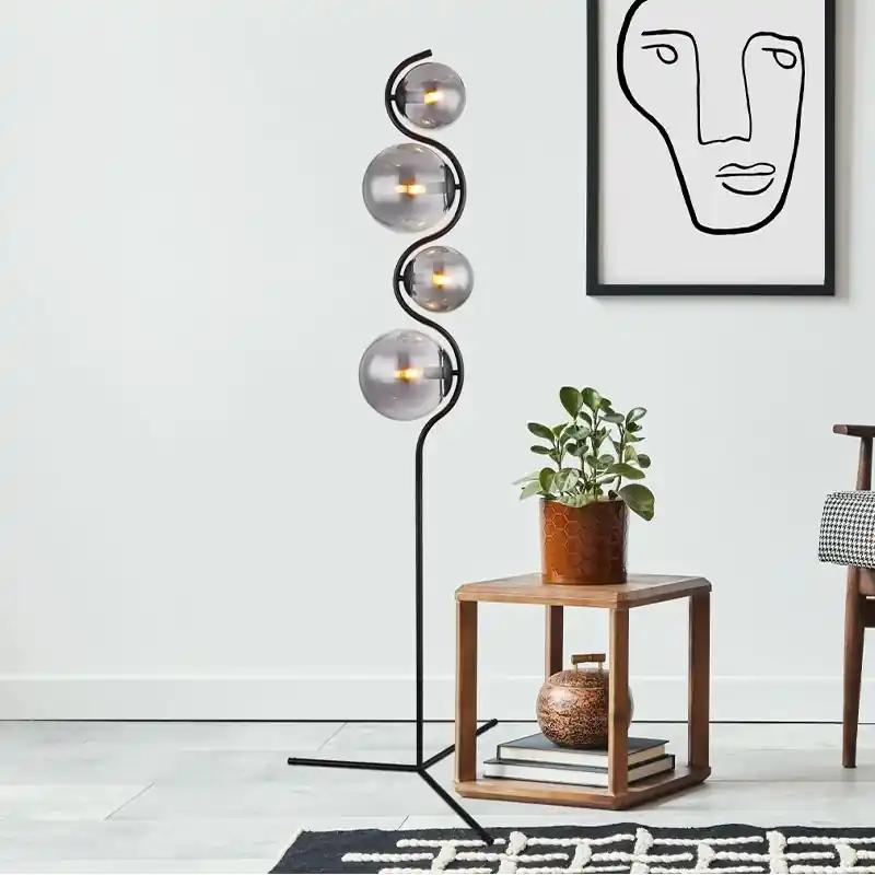 Schwarze Stehlampe Rauchglas, Bart, mit Schalter Top-Angebot