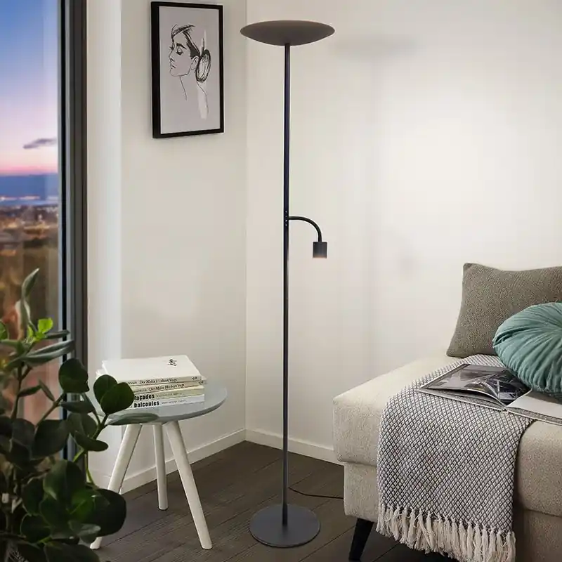 Schwarze moderne Stehlampe Stahl, Crijn, 26,5W, 2700K LED, mit Touch-Dimmer Abverkauf