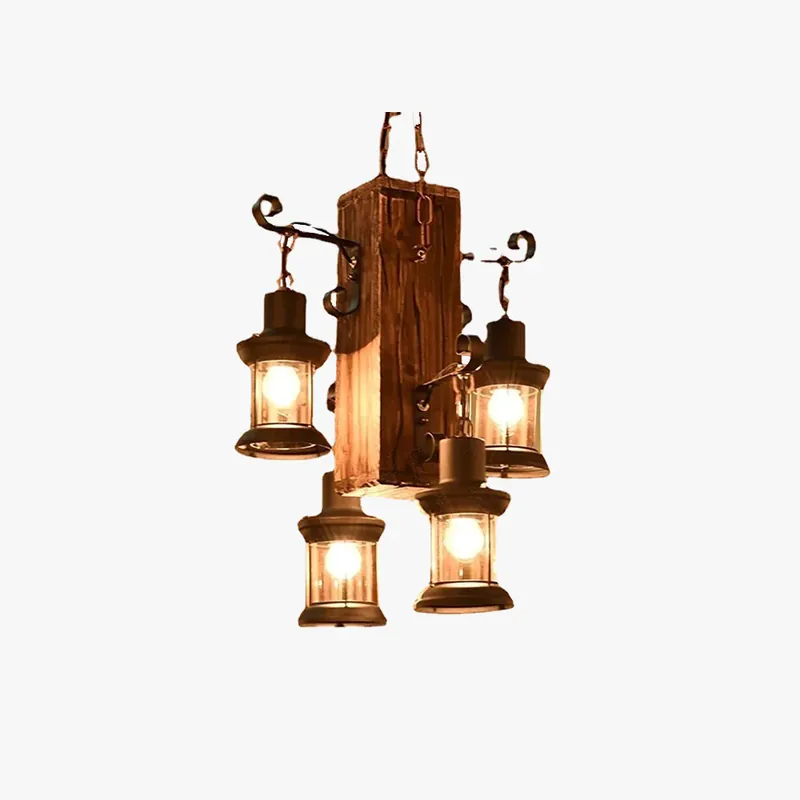 Top-Preis Epoch Vintage LED Pendelleuchte Rechteckige Käfig Wohnzimmer, Metall Holz D55H100