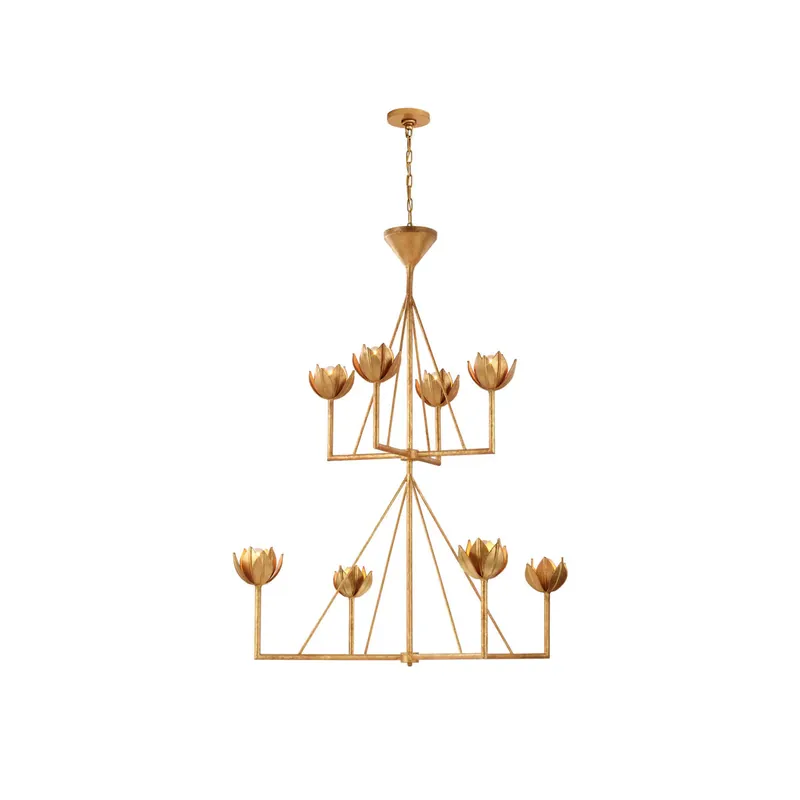 Saisonangebot Alberto Messing Modern Minimalistisch Blume Kronleuchter 6 Köpfe D 76cm x H 88cm
