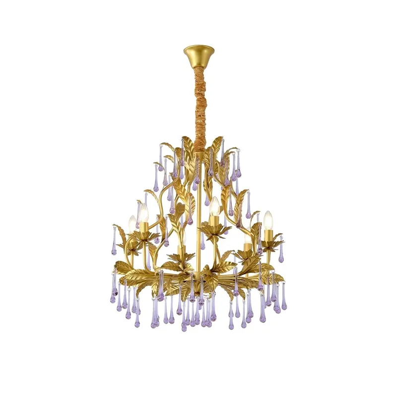 Top-Angebot Ilvenel Postmoderner Luxus-Kronleuchter aus Violettem Glas 6 Köpfe D 65cm x H 65cm