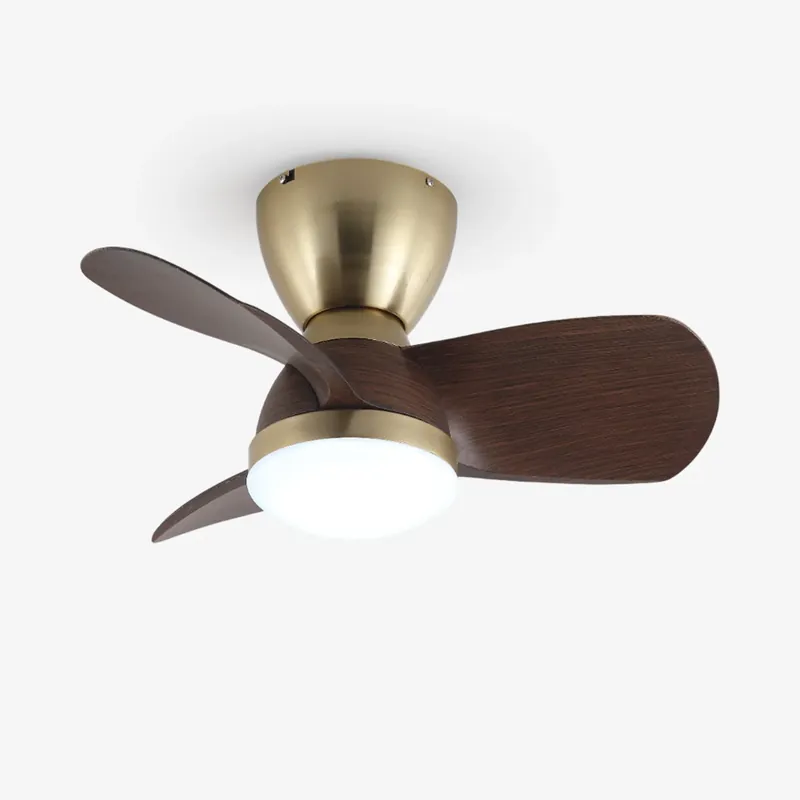 Sofort Bestellen Elora Minimalistische Deckenventilatorleuchte aus Messing und Holz