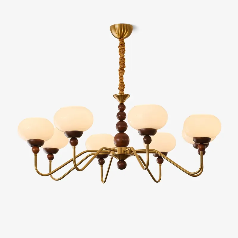 Lustra Kronleuchter Glas Holz Messing Modern 6-Licht 6-armig Ø 80 cm x H 35 cm Direkt Vom Hersteller