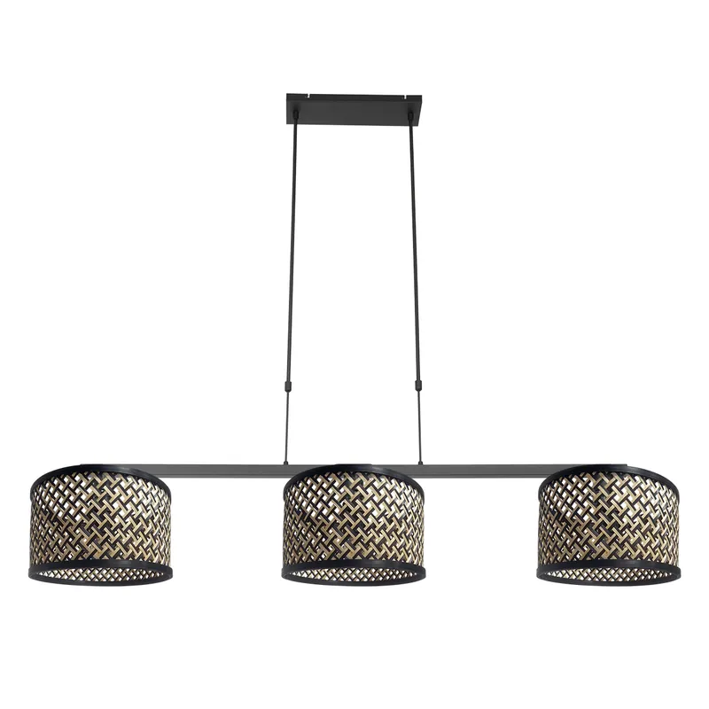 Direktkauf Schwarze Pendelleuchte mit drei Lichtern und Rattanschirm Steinhauer Stang