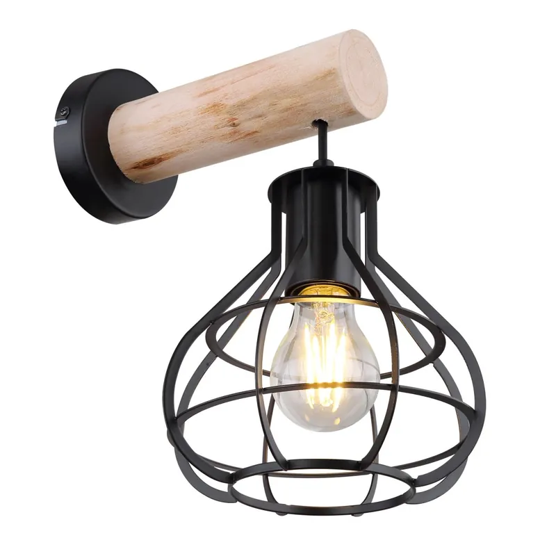 Stilvolle Wandleuchte mit Käfigdesign und Holz Clastra Markenprodukt