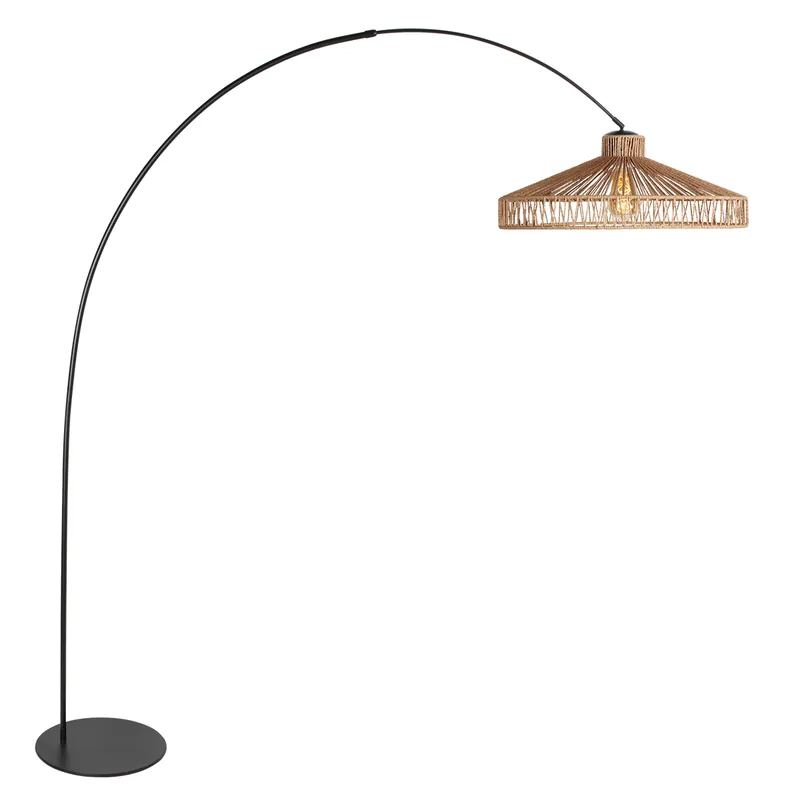 Schwarze Bogenlampe mit großem Seilschirm Anne Light Curve Schneller Versand