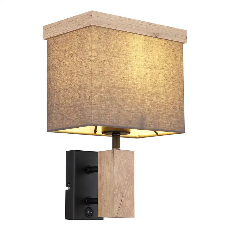 Ländliche schwarze Metall-Holz-Wandleuchte Globo Ossi Wochenendangebot