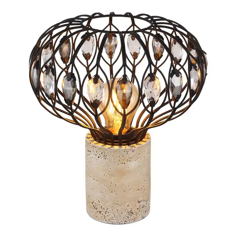 Versand Am Gleichen Tag Elegante Vintage Travertin Tischlampe mit Kristallen Dorthy
