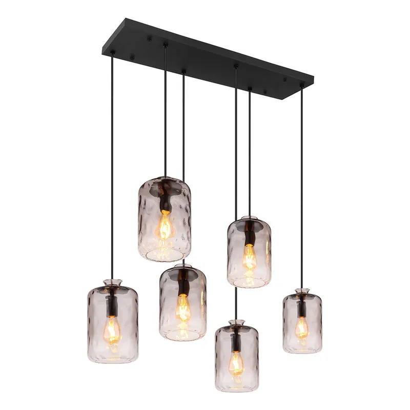 Moderne schwarze Metall-Rauchglas-Hängelampe Globo Darina Neue Kollektion