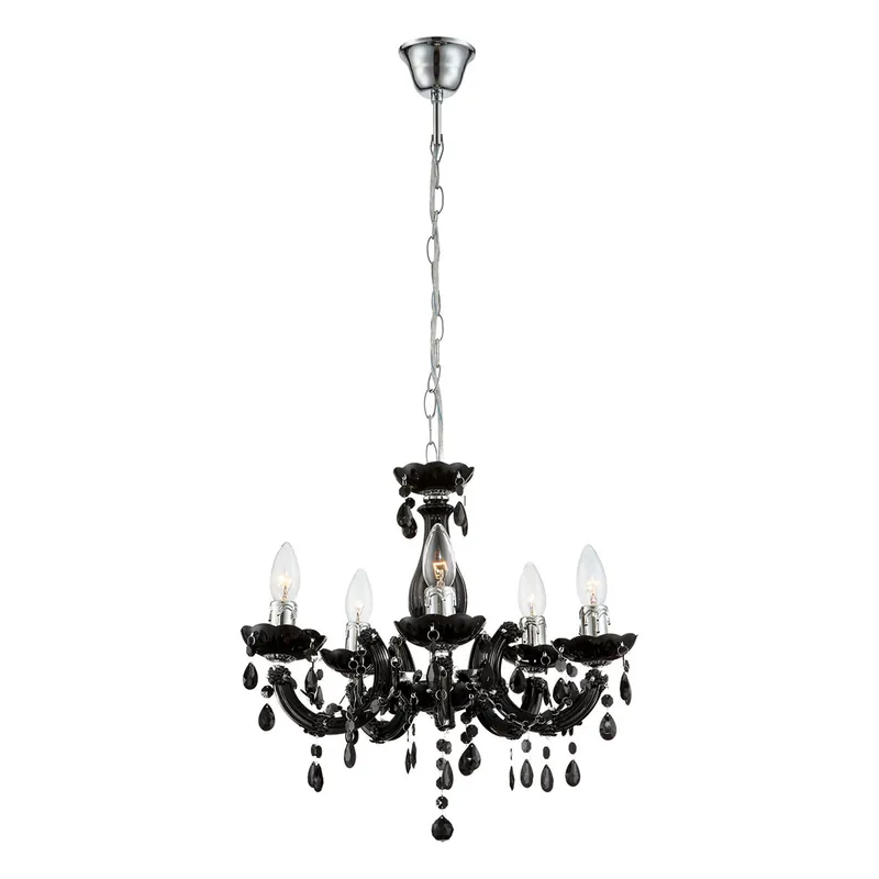 Must-Have 5-flammiger Kronleuchter Schwarz Metall/Acryl Globo Cuimbra II
