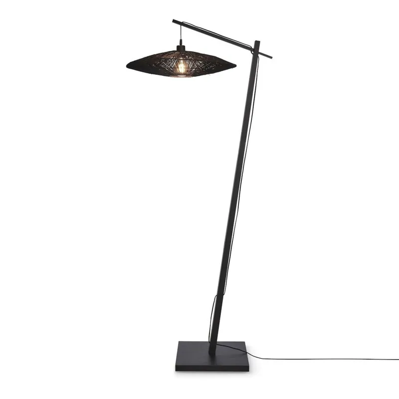 Jetzt Kaufen Bohemian-Schwarz-Bambus-Rattan-Stehlampe GOOD&MOJO Iguazu