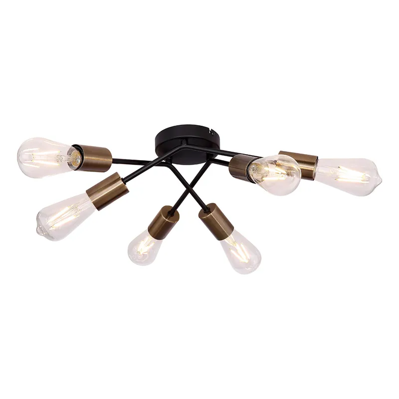 Flexible 6-Licht Deckenlampe schwarz/messing Globo Sarini Nur Heute