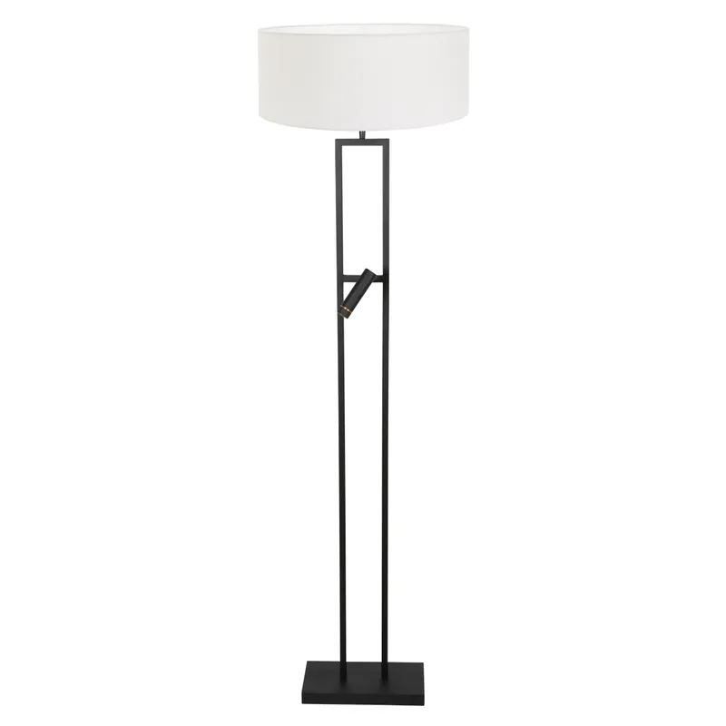 Schwarze Stehlampe mit weißem Leinenschirm Steinhauer Stang Beliebt