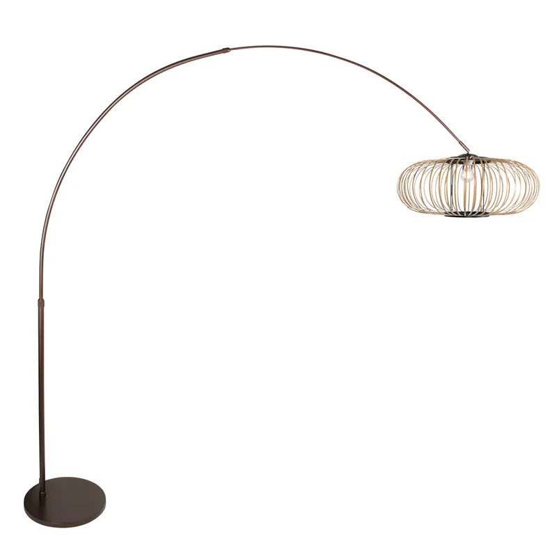 Bogenlampe mit Crème Bambusschirm und großer Reichweite Steinhauer Sparkled Light Neue Kollektion