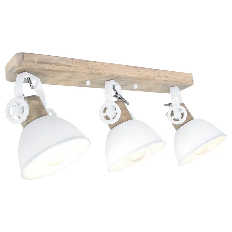 Sonderaktion Skandinavische Deckenlampe drei weiße Spots mit Holz Mexlite Gearwood