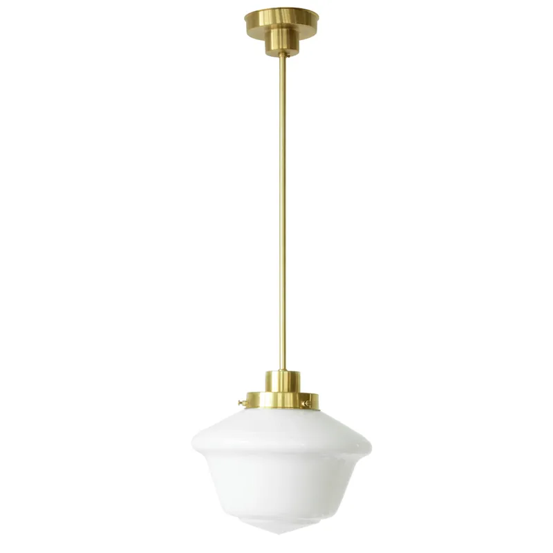 Solange Der Vorrat Reicht Stab-Pendelleuchte mit weißem Art déco-Glas
