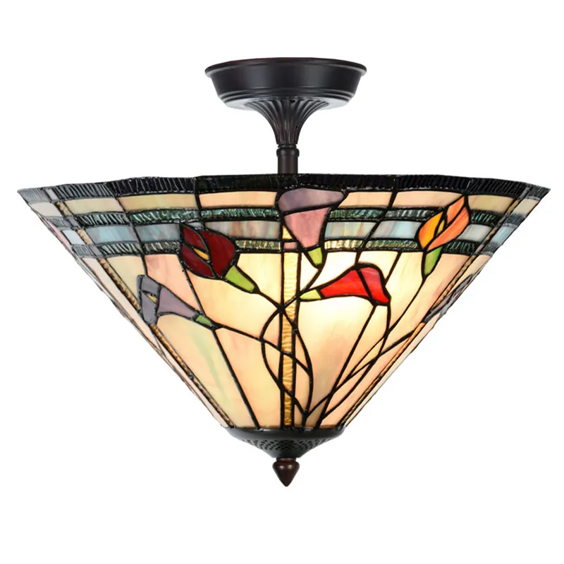Buntglas-Deckenleuchte mit Blumenmotiv Ø 40 cm Versand Am Gleichen Tag