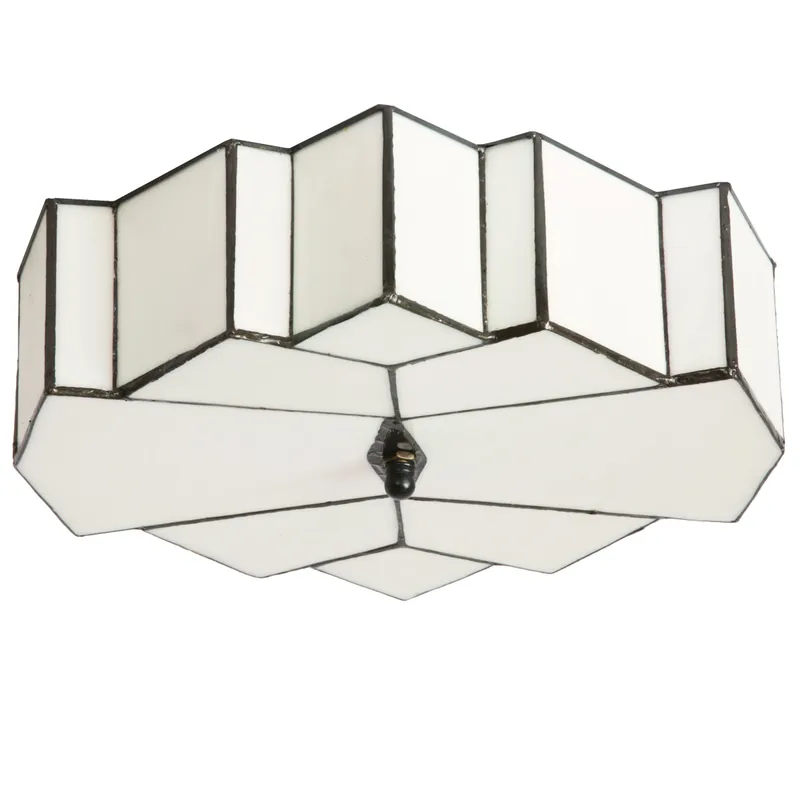 Neue Kollektion Art Déco-Deckenleuchte aus perlmuttfarbenem Tiffany-Glas 33 cm