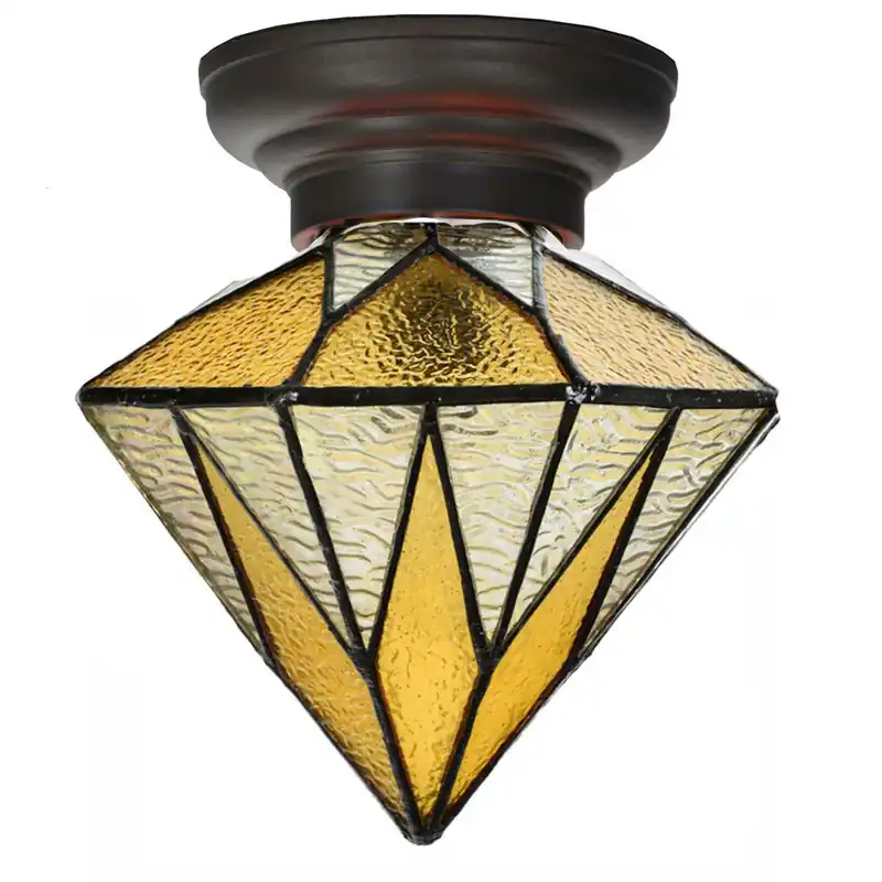 Aktuell Gelbe Tiffany-Deckenleuchte mit geometrischem Glasschirm Ø 18 cm