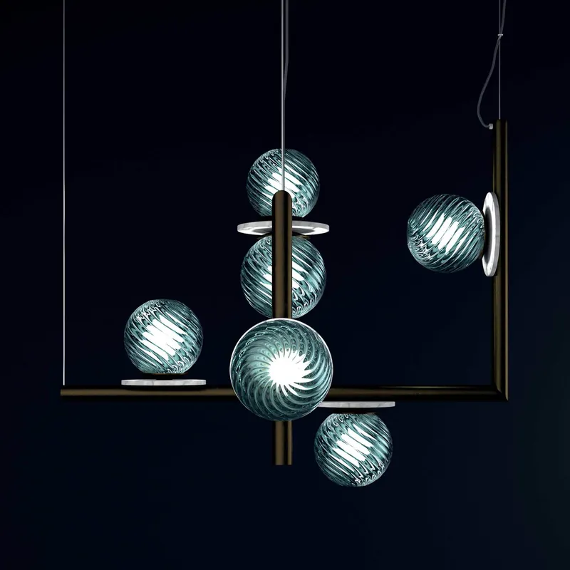6-flammiger Design-Leuchter mit Murano-Glas und Alabaster AFRODITE Kracherpreis
