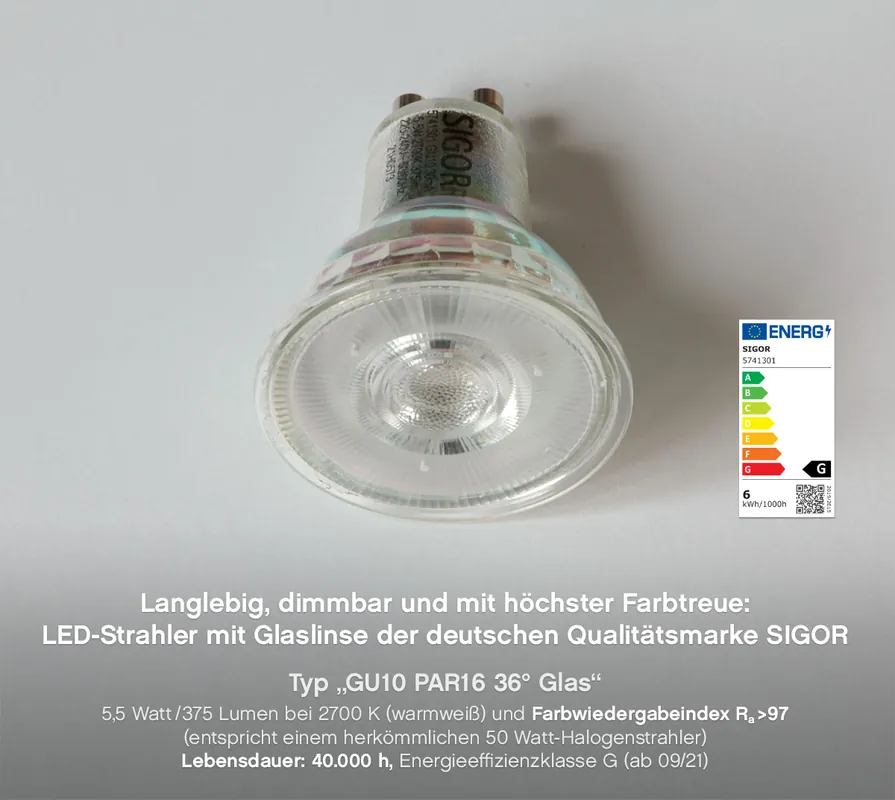 GU10 LED Glas, 375 lm, Ra>97 Nur Für Kurze Zeit