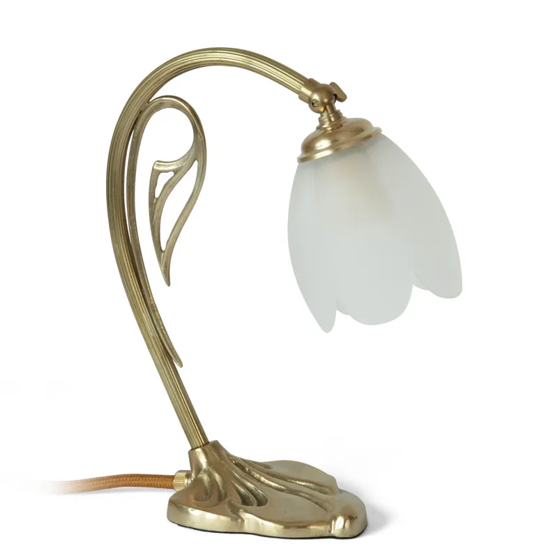 Kleine Jugendstil-Tischleuchte mit Blüten-Glasschirmchen Direkt Vom Hersteller