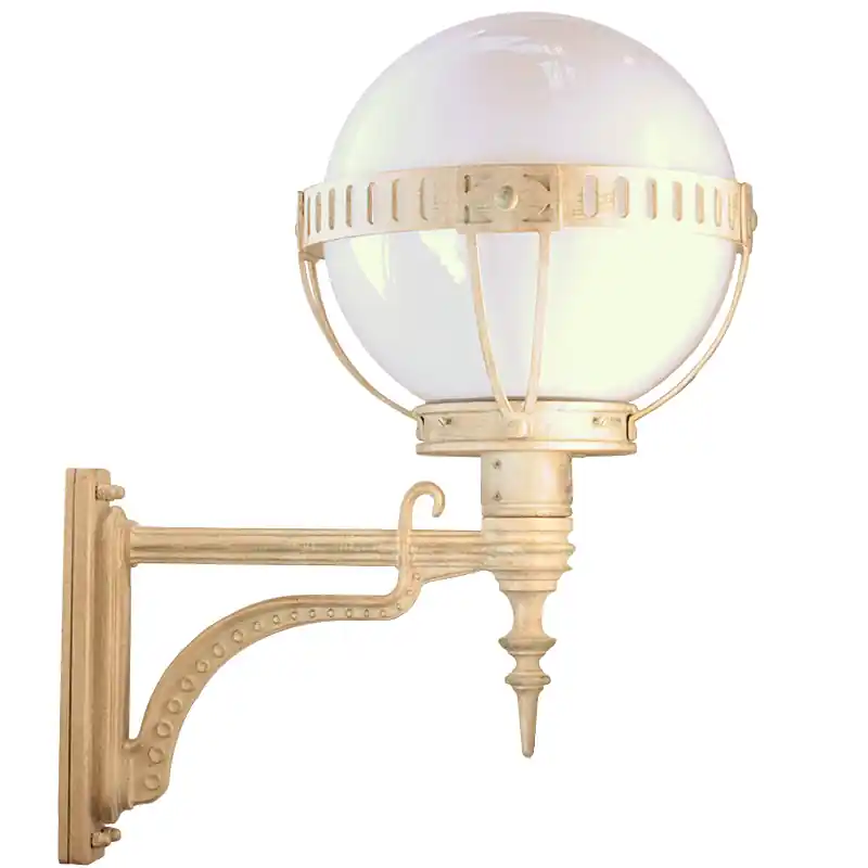 Geprüft Jugendstil-Kugelleuchte aus Schmiedeeisen mit Opalglas WL 3450