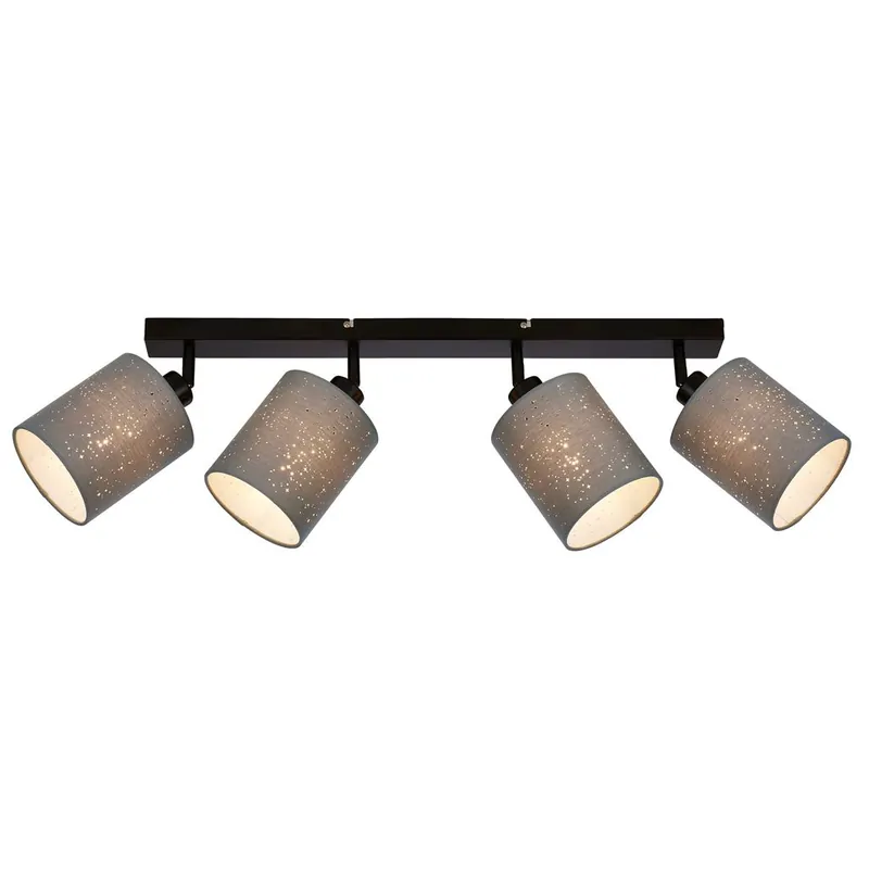 Deckenstrahler 4-flammig 65 cm ? Schwenkbar, E27, Stoffschirm, Sternendekor, grau-schwarz Letzte Chance