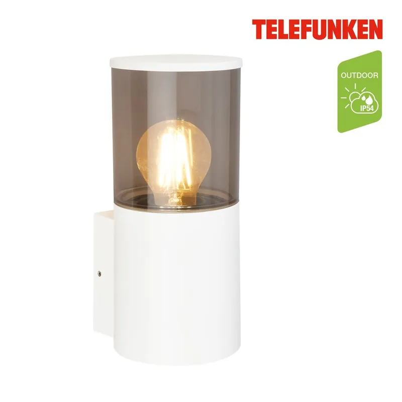 Telefunken LED Wandlampe Aussen, Spritzwasser- und Staubschutz, On/Off, Rauchglas, E27 Fassung, Weiß Preis Gesenkt