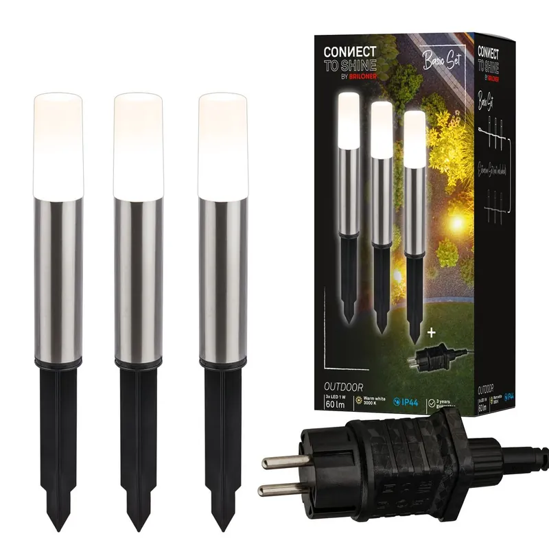 Sonderangebot Starter-SET Junca CONNECT TO SHINE, 3er Set Wegleuchten, IP44, Edelstahloptik