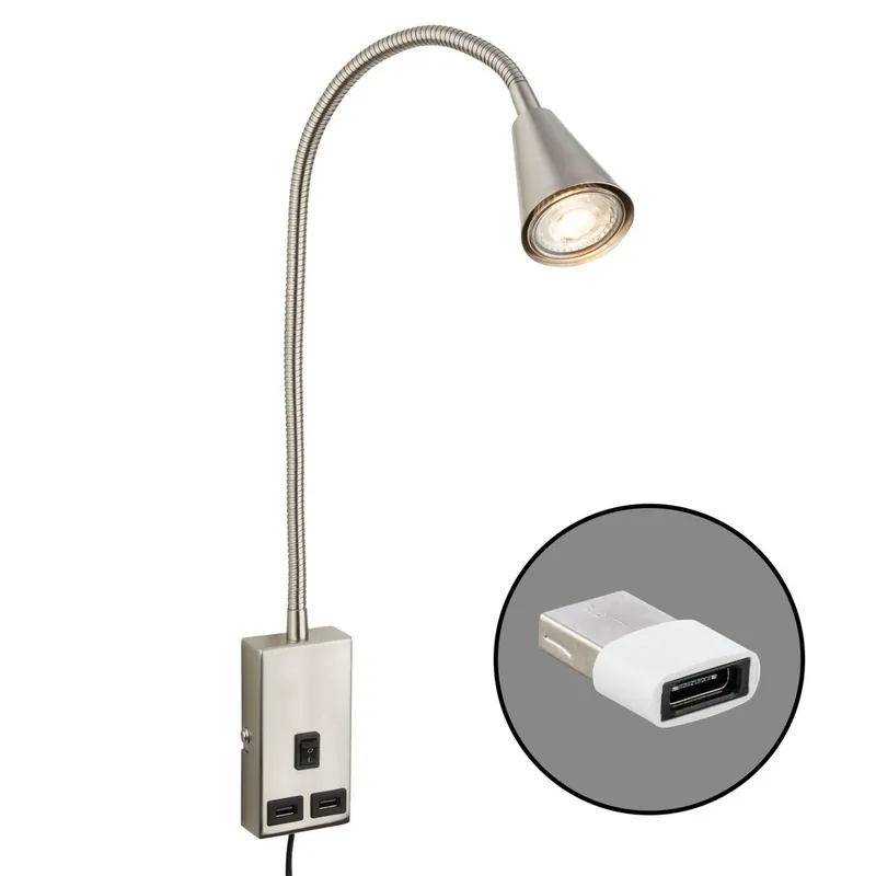 Briloner Justra Leselampe, Schwenkbar, 2 USB Ports, Nickel-Matt Preisreduziert