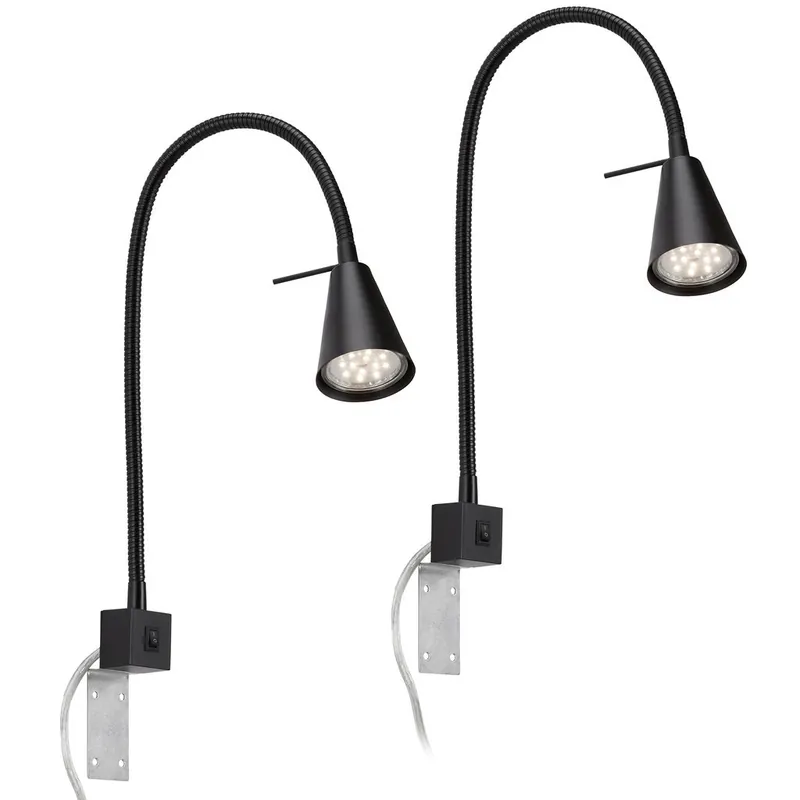 Neue Ware 2er Set LED Leselampe mit Schalter, schwenkbar, GU10, eckig, warmweißes Licht, Wandleuchte, Wandlampe, Bettlampe, Lampe Bett, Leselicht,40,3cm,Schwarz